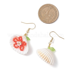 Glass Seed & Clam Shell & Resin Imitation Pearl Woven Dangle Earrings&nbsp;EJEW-MZ00659