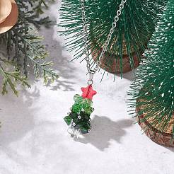 Glass Beaded Star Christmas Tree Pendant 304 Stainless Steel Cable Chain Necklaces&nbsp;NJEW-JN05498