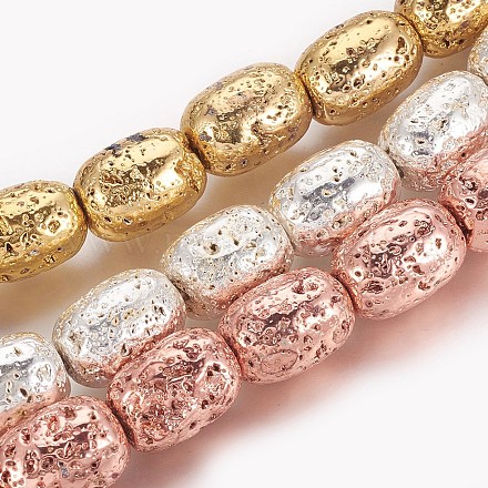 Electroplated Natural Lava Rock Beads Strands G-P400-12-1